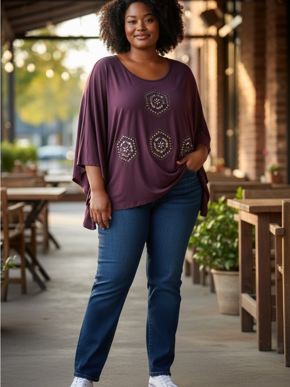 Charming Charlie Plum Embellished Scoop-Neck Top